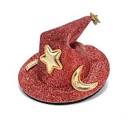 Halloween Imitation Leather Hair Accessories, with Iron Alligator Hair Clips Findings, Hat with Star, FireBrick, 72x37mm(PHAR-B088-07C)