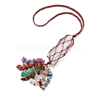 Quartz Crystal Chakra Theme Big Pendant Decorations, Hand Knitting with Natural Gemstone Chips Tassel, Bullet, Coconut Brown, 220~255mm(HJEW-PW0001-002B)