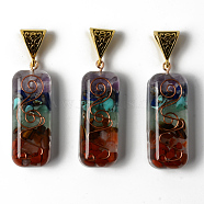 Rectangle Epoxy Resin Big Pendants, with Natural Amethyst & Lapis Lazuli & Sodalite & Green Aventurine & Tiger Eye & Carnelian & Red Jasper Chips inside, and Iron Wire, Alloy Bails, Vortex Pattern, 45~47x16.5~19x10.5~11.5mm, Hole: 4.5x9mm(G-R478-20)