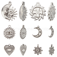 12Pcs 6 Style 304 Stainless Steel Pendants, Mixed Shapes, Stainless Steel Color, 2pcs/style(STAS-DC0003-38)