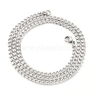 Men's 201 Stainless Steel Cuban Chain Necklace, with Lobster Claw Clasp and Jump Rings, Stainless Steel Color, Link: 5x3x0.8mm, 19.68 inch(50cm)(NJEW-R257-001A-P)