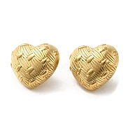 304 Stainless Steel Stud Earrings, Grooved Heart, Real 18K Gold Plated, 26x30.5mm(EJEW-Q796-04G)