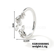 Fashionable European and American Style Brass Rhinestones Leaf Cuff Ring for Women, Platinum(SP8903-7)