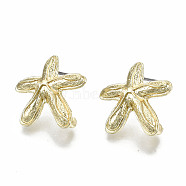 Rack Plating Alloy Stud Earring Findings, Cadmium Free & Nickel Free & Lead Free, with Steel Pins and Loop, Starfish Shape, Light Gold, 17x17.5mm, Hole: 4mm, Pin: 0.7mm(PALLOY-N155-63-NR)