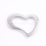 304 Stainless Steel Links connectors, Heart, Stainless Steel Color, 22x29x1mm, Hole: 1.5mm(STAS-I094-43P-A)