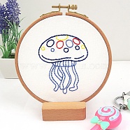 DIY Cartoon Animal Embroidery Sets, Including Imitation Bamboo Frame, Plastic & Alloy Pins, Cloth, Colorful Threads, Jellyfish Pattern, 37~190x1~195x0.6~8.5mm, Inner Diameter: 107mm(DIY-G037-02A)