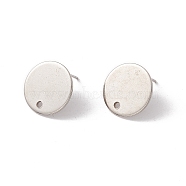 201 Stainless Steel Stud Earring Findings, with 316 Surgical Stainless Steel Pins and Hole, Flat Round, Stainless Steel Color, 15mm, Hole: 1.6mm, Pin: 0.7mm(STAS-P308-09C-P)