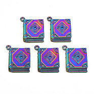 Rainbow Color Alloy Pendants for Teachers' Day, Cadmium Free & Nickel Free & Lead Free, Book, 26x21.5x1.5mm, Hole: 2mm(PALLOY-S180-290-NR)
