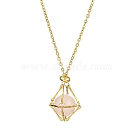 Crystal Cage Holder Necklace, Adjustable Brass Macrame Pouch Empty Stone Holder for Pendant Necklaces Making, with 304 Stainless Steel Bar Link Chain, Golden, 19-3/8 inch(49.3cm), Pouch: 25mm(NJEW-JN04603-01)
