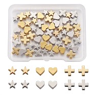 Brass Beads, Heart & Star & Cross, Platinum & Golden, 68x52x11mm, 60pcs/box(KK-CD0001-03)