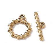 Vacuum Plating 201 Stainless Steel Toggle Clasps, Textured Ring, Real 18K Gold Plated, Ring: 19x15.5x2.5mm, Bar: 6x21.5x2.5mm, Hole: 2.5x1.8mm(STAS-J401-VC798)