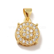 Brass Micro Pave Cubic Zirconia Pendants, Cadmium Free & Lead Free, Long-Lasting Plated, Flat Round, Clear, Real 18K Gold Plated, 14x11x5mm, Hole: 3.5x4mm(KK-B059-19G)
