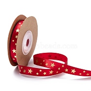Polyester Ribbon, Star Pattern, Red, 3/8 inch(10mm), about 10yards/roll(SRIB-P018-A01)