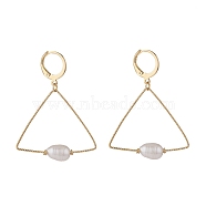 Large Triangle Wire Dangle Hoop Earrings, Pearl Beaded Drop Earrings for Women, Golden, Seashell Color, 45.5mm, Pin: 0.85mm(EJEW-JE04724-03)