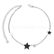 SHEGRACE 925 Sterling Silver Link Anklets, with Grade AAA Cubic Zirconia and Epoxy Resin, Star, Black, 8-1/4 inch(21cm)(JA56G)