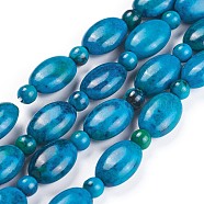 Natural Chrysocolla Beads Strands, Oval with Round, 11~12x8mm, Hole: 1mm, about 8pcs/strand, 4.9 inch(12.5cm)(X-G-F647-07)