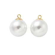 Plastic Imitation Pearl Beads Pendants, Round Charms, with 304 Stainless Steel Finding, Golden, 17.5x13.5mm, Hole: 1.6mm(STAS-Z009-02F-G)