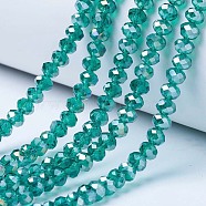 Electroplate Glass Beads Strands, AB Color Plated, Faceted, Rondelle, Dark Cyan, 4x3mm, Hole: 0.4mm, about 113~115pcs/strand, 41~42cm(EGLA-A034-T4mm-B04)
