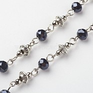 Handmade Electroplate Glass Beaded Chains, Unwelded, for Necklaces Bracelets Making, with Tibetan Style Alloy Spacer Beads, Black, 39.37 inch(1m)(X-AJEW-JB00264-04)