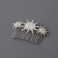 Star Alloy Rhinestone Hair Combs, Hair Accessories for Women and Girls, Platinum, 67x100mm(PW-WG71773-02)