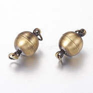 Brass Magnetic Clasps, Oval, Brushed Antique Bronze, 17x10mm, Hole: 3mm(X-KK-E268-10mm-AB-NR)