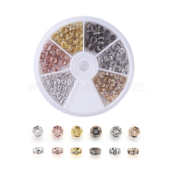 Brass Rhinestone Spacer Beads, Grade AAA, Straight Flange, Nickel Free, Mixed Metal Color, Rondelle, Crystal, 6x3mm, Hole: 1mm, 20pcs/color, 6colors, 120pcs/box(RB-JP0002-12-NF)