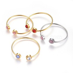 304 Stainless Steel Bangle Sets, with Cat Eye, Flat Round, Mixed Color, 2-1/4 inches(5.7cm), 4pcs/set(BJEW-P238-02)