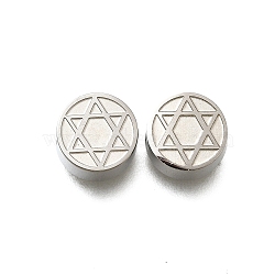 Brass Beads, Lead Free & Cadmium Free, Rack Plating, Platinum, Flat Round, Star of David, 9x4.8mm, Hole: 1.6mm(KK-D339-14P-03)