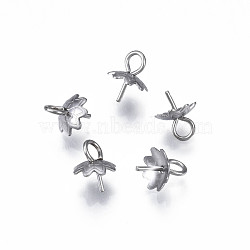 Non-Tarnish 304 Stainless Steel Cup Peg Bails Pendants, For Half Drilled Beads, Flower, Stainless Steel Color, 8x6x6mm, Hole: 2mm, Pin: 0.6mm(STAS-S057-55)