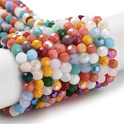 Opaque Glass Beads Strands, Faceted, Round, Mixed Color, 4mm, Hole: 0.8mm, about 93~95pcs/strand, 14.37~14.49''(36.5~36.8cm)(EGLA-A035-P4mm-HL01)