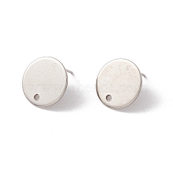 Non-Tarnish 201 Stainless Steel Stud Earring Findings, with 316 Surgical Stainless Steel Pins and Hole, Flat Round, Stainless Steel Color, 15mm, Hole: 1.6mm, Pin: 0.7mm(STAS-P308-09C-P)