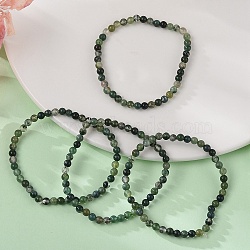 Natural Moss Agate Beads Stretch Bracelets, Round, 4mm(XZ8284-1)