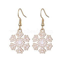 Christmas Theme Alloy Enamel Dangle Earrings, 304 Stainless Steel Earrings for Women, Snowflake, 39x18mm(EJEW-JE05830-05)