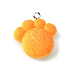 Opaque Resin Imitation Food Pendants, Bread Charms, with Platinum Tone Iron Loops, Paw Print, 23x21.5x8.5mm, Hole: 1.8mm(RESI-R436-04D)