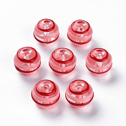 Transparent Glass Beads, Hand Drawn Beads, with Enamel, Round, Red, 12x11.5mm, Hole: 1.5~1.8mm(GLAA-N049-001B)