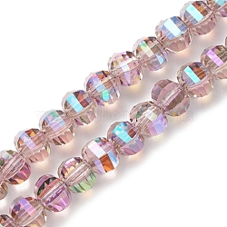 Electroplate Glass Beads Strands, Faceted, Rondelle, Flamingo, 8x6mm, Hole: 1.2mm, about 80pcs/strand, 19.13''(48.6cm)(X-EGLA-K015-11B)