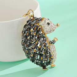 Alloy & Rhinestone Keychain, with Lobster Claw Clasps, Hedgehog, Jet, 6x5cm(PW-WG77410-02)