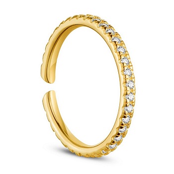 SHEGRACE Simple Design 925 Sterling Silver Cuff Rings, Open Rings, Micro Pave Grade AAA Cubic Zirconia, Real 24K Gold Plated, Size 8, 18mm