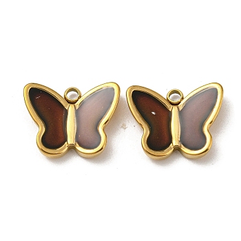 304 Stainless Steel Enamel Pendants, Mirage Changing Color, Butterfly Charms, Real 14K Gold Plated, 12.5x16x3.5mm, Hole: 1.8mm