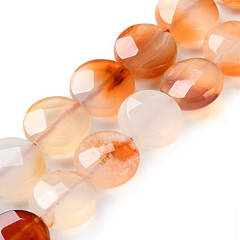 Natural Agate Beads Strands, Faceted Rhombus Cut, Flat Round, 12.5x6mm, Hole: 1mm, about 31pcs/strand, 14.57''(37cm)