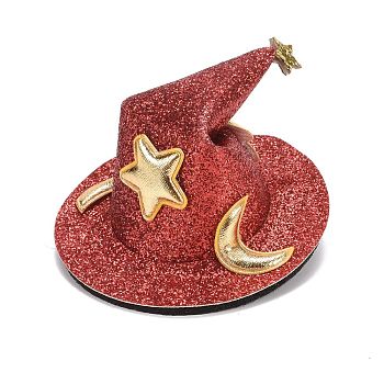 Halloween Imitation Leather Hair Accessories, with Iron Alligator Hair Clips Findings, Hat with Star, FireBrick, 72x37mm