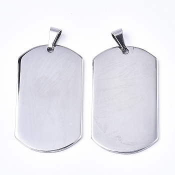 304 Stainless Steel Pendants, Stamping Blank Tag, with Snap On Bails, Rectangle, Stainless Steel Color, 49x28x2mm, Hole: 9x5mm