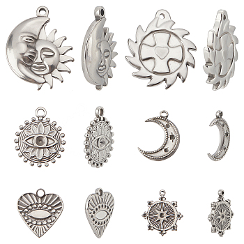 12Pcs 6 Style 304 Stainless Steel Pendants, Mixed Shapes, Stainless Steel Color, 2pcs/style
