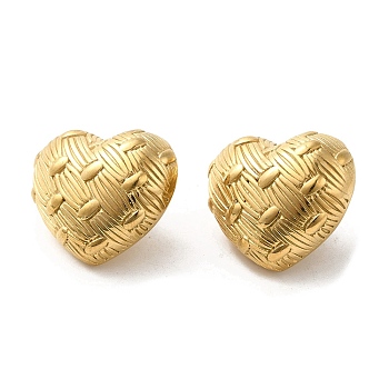 304 Stainless Steel Stud Earrings, Grooved Heart, Real 18K Gold Plated, 26x30.5mm