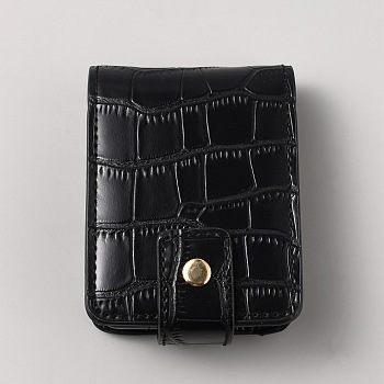 PU Leather Lipstick Storage Bags, Portable Lip Balm Organizer Holder for Women Ladies, Clutch Bag with Mirror, Black, 105~208x76x27mm