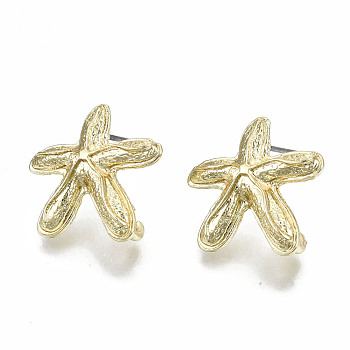 Rack Plating Alloy Stud Earring Findings, Cadmium Free & Nickel Free & Lead Free, with Steel Pins and Loop, Starfish Shape, Light Gold, 17x17.5mm, Hole: 4mm, Pin: 0.7mm