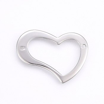 304 Stainless Steel Links connectors, Heart, Stainless Steel Color, 22x29x1mm, Hole: 1.5mm