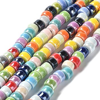 Handmade Porcelain Beads Strands, Bright Glazed Porcelain, Column, Mixed Color, 6.5x4mm, Hole: 1.9mm, about 70~71pcs/strand, 11.81''(30~30.5cm)