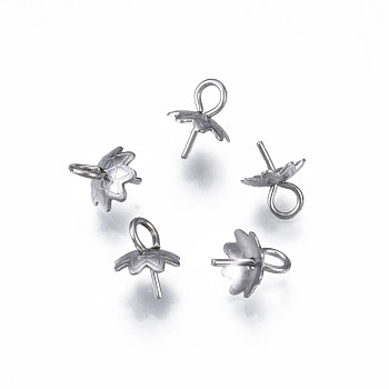 304 Stainless Steel Cup Peg Bails Pendants, For Half Drilled Beads, Flower, Stainless Steel Color, 8x6x6mm, Hole: 2mm, Pin: 0.6mm