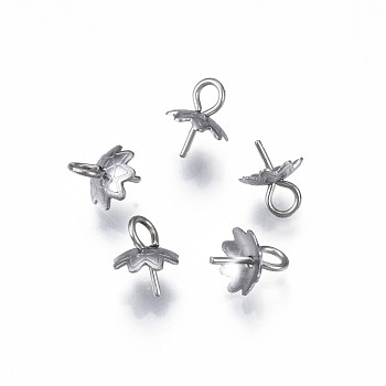 Non-Tarnish 304 Stainless Steel Cup Peg Bails Pendants, For Half Drilled Beads, Flower, Stainless Steel Color, 8x6x6mm, Hole: 2mm, Pin: 0.6mm